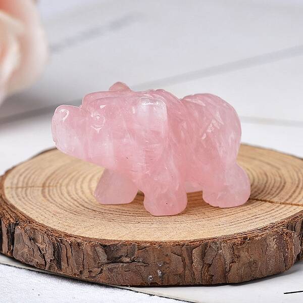 Natural Rose Quartz Carved Bear Figurines