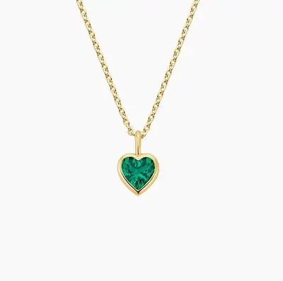 10K Gold Heart Cut Lab Created Emerald Pendant Necklace