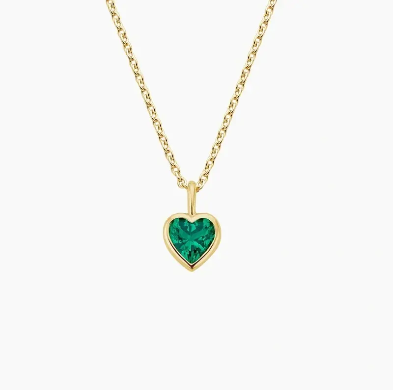 10K Gold Heart Cut Lab Created Emerald Pendant Necklace