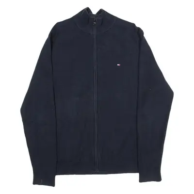 TOMMY HILFIGER Compact Cotton Mens Cardigan Blue Tight Knit XL