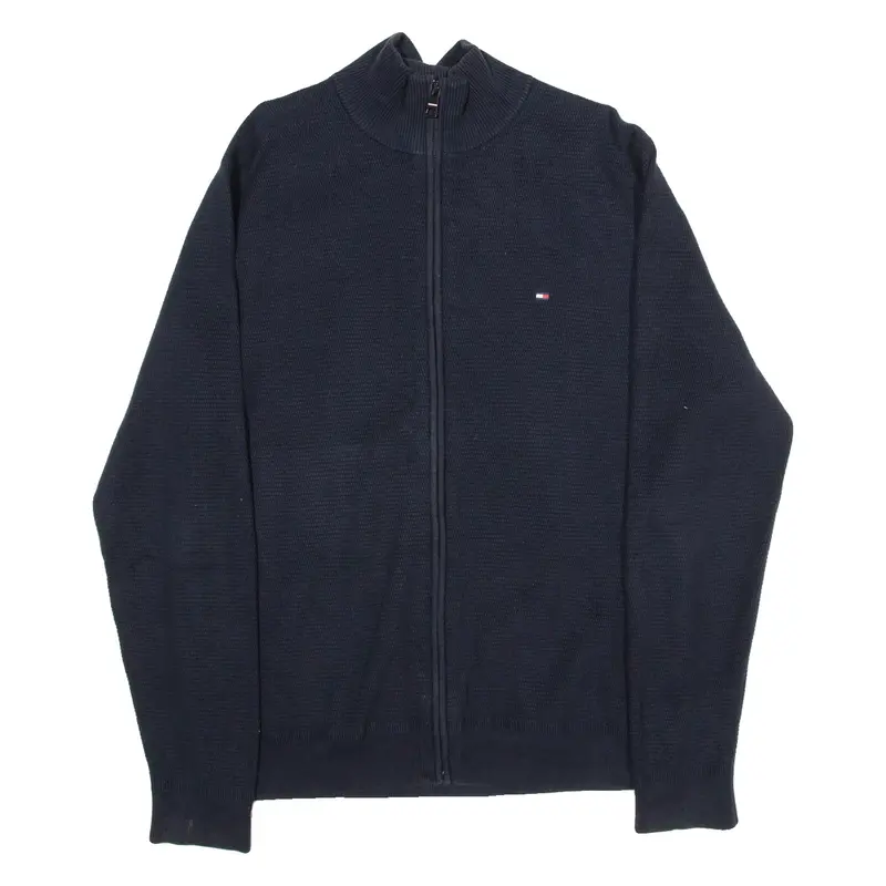 TOMMY HILFIGER Compact Cotton Mens Cardigan Blue Tight Knit XL