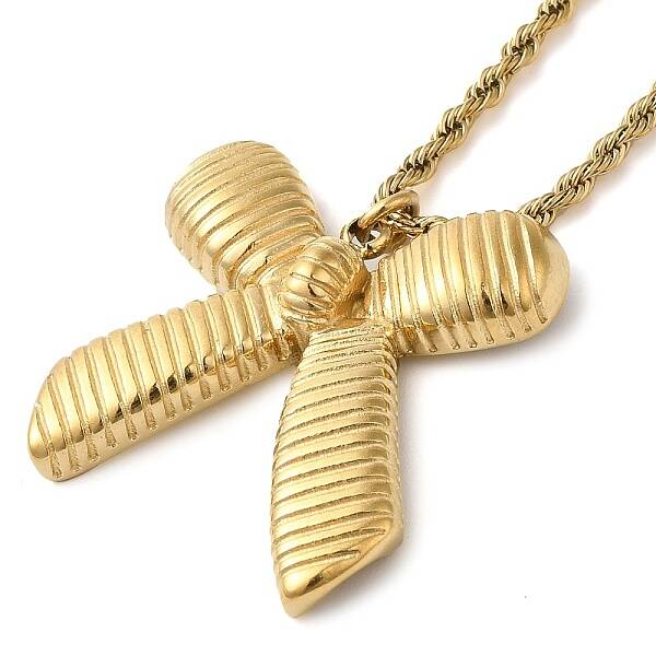 304 Stainless Steel Rope Chain Grooved Bowknot Pendant Necklaces for Women