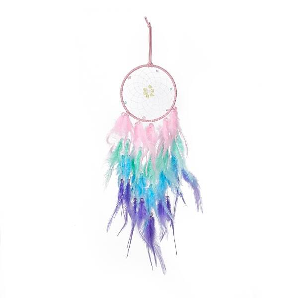 Iron Woven Web/Net with Feather Pendant Decorations