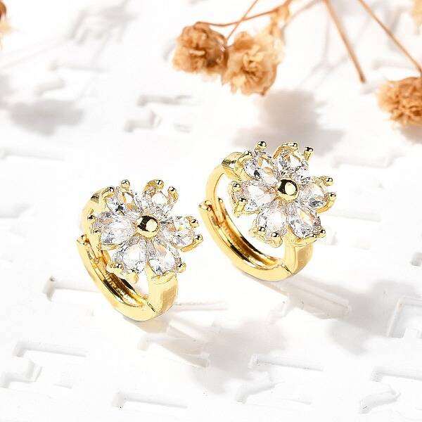 Flower Brass Hoop Earrings