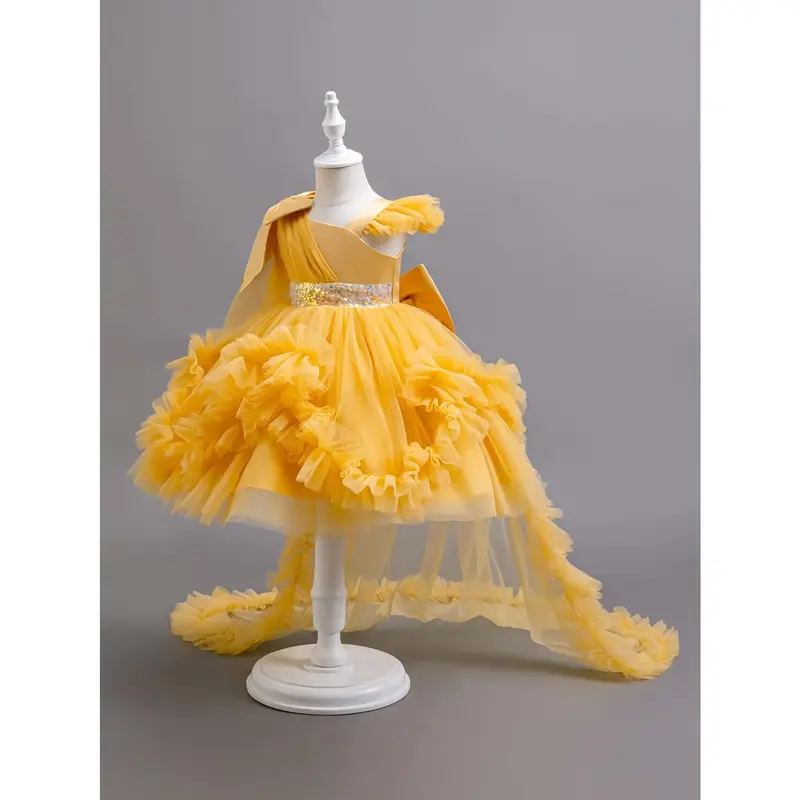 Girls' Princess Tutu Dress with Ruffled Sleeves & Flared Skirt - Soft Viscose-Polyester Blend, Pink Party Dress for Birthdays...