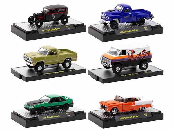 Auto-Thentics 6 piece Set Release 92 IN DISPLAY CASES Limited Edition 1/64 Diecast Model Cars by M2 Machines