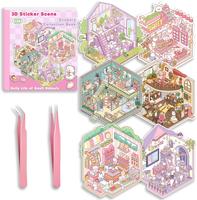 Summer Gift DIY 3D Sticker Scene Collection Book for Stress Relief - 6 Sets of Make Your Own Mini Shop Scenes Stickers for Gi...