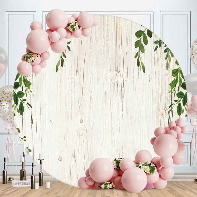 Aperturee Green Leaves And White Wood Round Birthday Backdrop