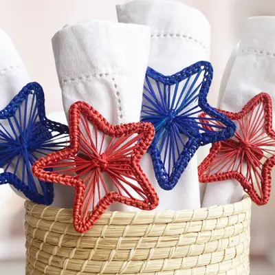Hand Made Iraca Palm - 4th of July Napkin Rings - Sold by Set | Pack: Pack of 6 | Color: Blue