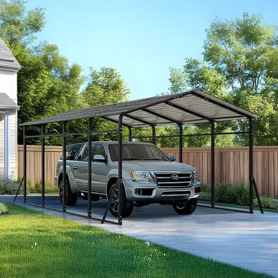SUNJOY 11.48-ft W x 18.21-ft L x 8.99-ft H Black Metal Carport with Metal Roof