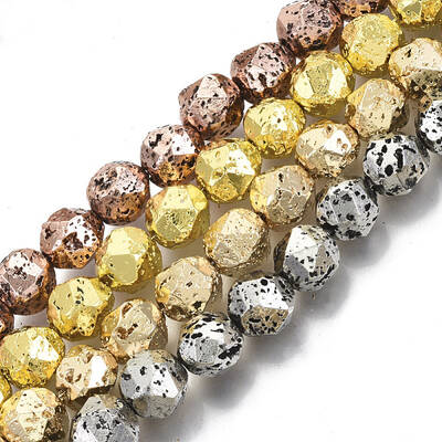 Electroplated Natural Lava Rock Beads Strands