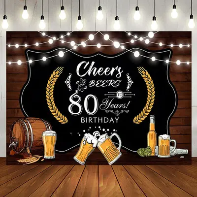 Cheers Beers Wood Barrel 80Th Birthday Backdrop - Aperturee