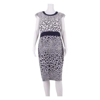 JAEGER Womens Pencil Dress White Animal Print Sleeveless Knee Length UK 14