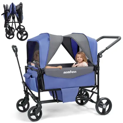 Momfann 4 in 1 Baby Stroller Wagon, All-Terrain 2 Seaters Baby Wagon with Canopy, Parent Organizer, Adjustable Handle & Pull ...