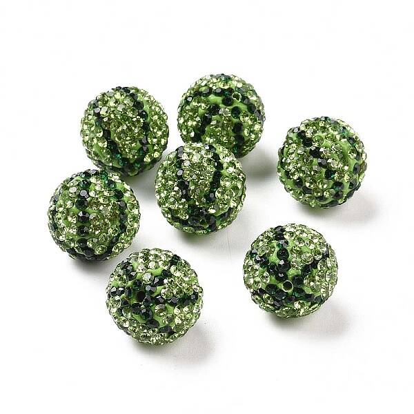 Watermelon Pattern Polymer Clay Rhinestone Round Beads