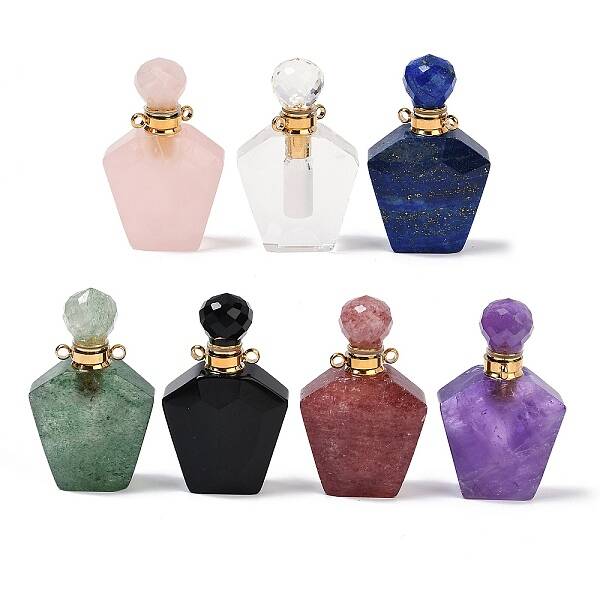 Natural Mixed Stone Openable Perfume Bottle Pendants