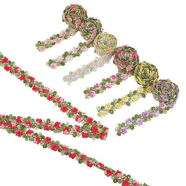 7 Yards 7 Colors Gradient Color Polyester Flower Lace Ribbon