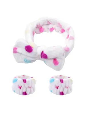 3pcs/set Women's Cute Fashion Polka Dot Pattern Hair Bands with Bowknot Design & Wristbands with Moisture Absorption, 2024 Ne...