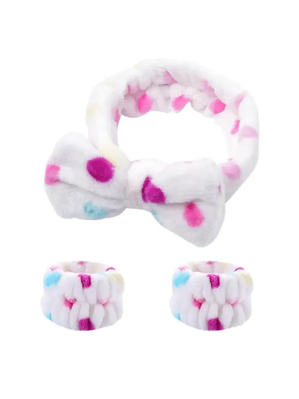 3pcs/set Women's Cute Fashion Polka Dot Pattern Hair Bands with Bowknot Design & Wristbands with Moisture Absorption, 2024 Ne...