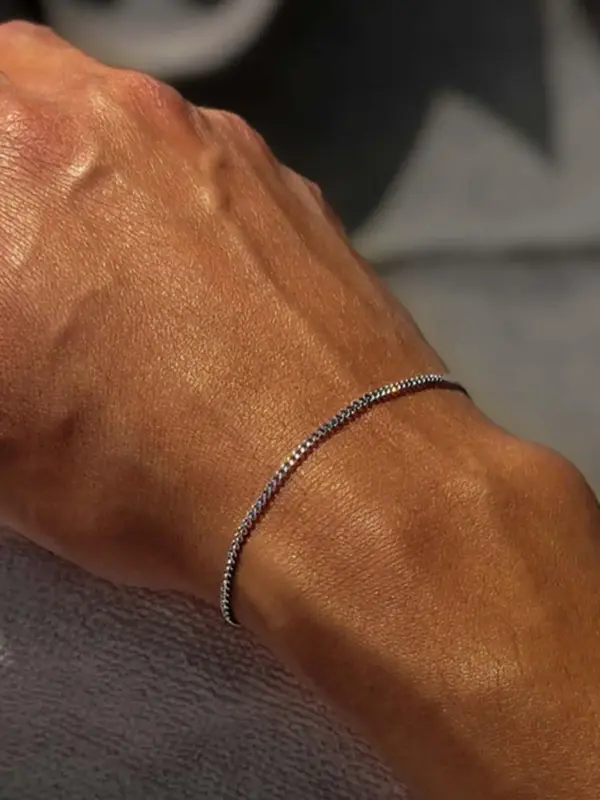 Men's Summer 2024 Street Hip Hop Style Trend Link Bracelet, Minimalist Plain All-match Bracelet, Fashion Stainless Steel Jewe...