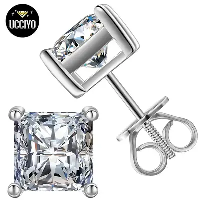 【#E78】925 Sterling Silver Synthetic Moissanite Earrings for Women Men Hip Hop Jewelry Gift