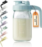32oz Glass Pitcher with Lid & V-shaped Pour Spout - 1 Quart Wide Mouth Mason Jar Pitcher Double Leak Proof, Creamer Container...