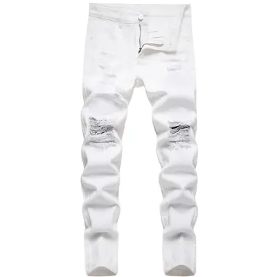 Boy's Solid Color Fashionable Skinny Pants - Ripped Distressed Destroyed Washed Denim Jeans​