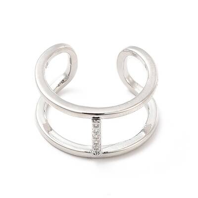 Clear Cubic Zirconia Initial Letter Open Cuff Ring