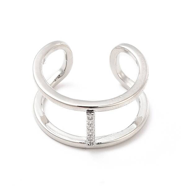 Clear Cubic Zirconia Initial Letter Open Cuff Ring