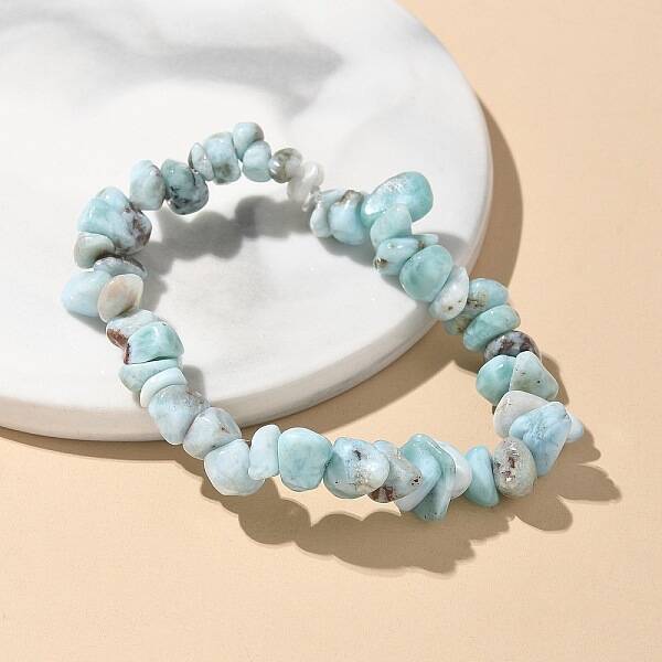 Natural Larimar Beaded Stretch Bracelets