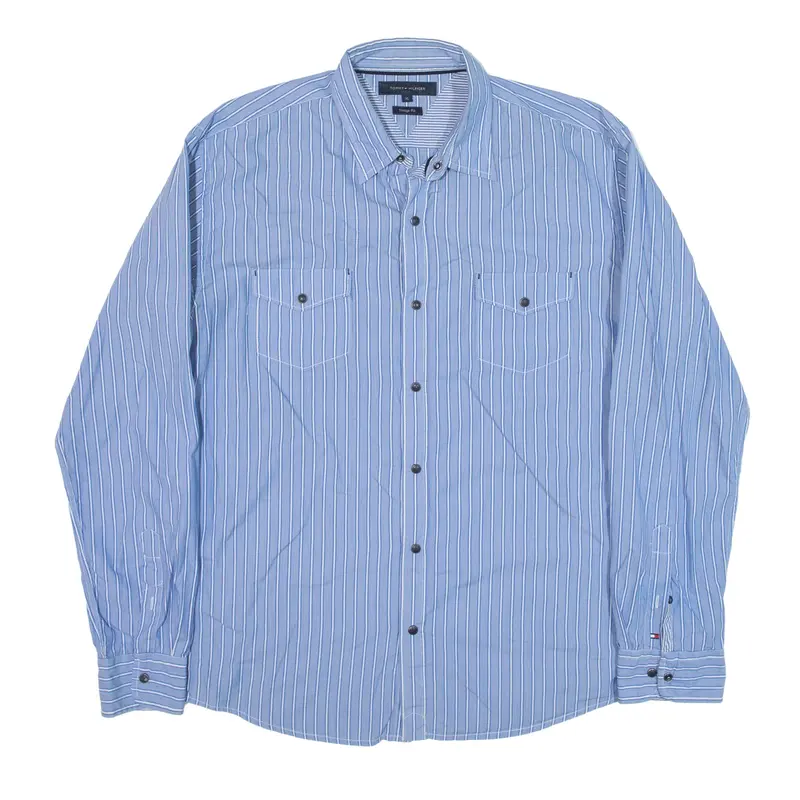 TOMMY HILFIGER Shirt Blue Striped Long Sleeve Mens XL