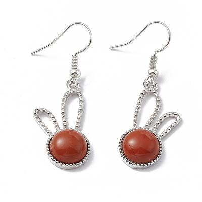 Natural Red Jasper Rabbit Dangle Earrings