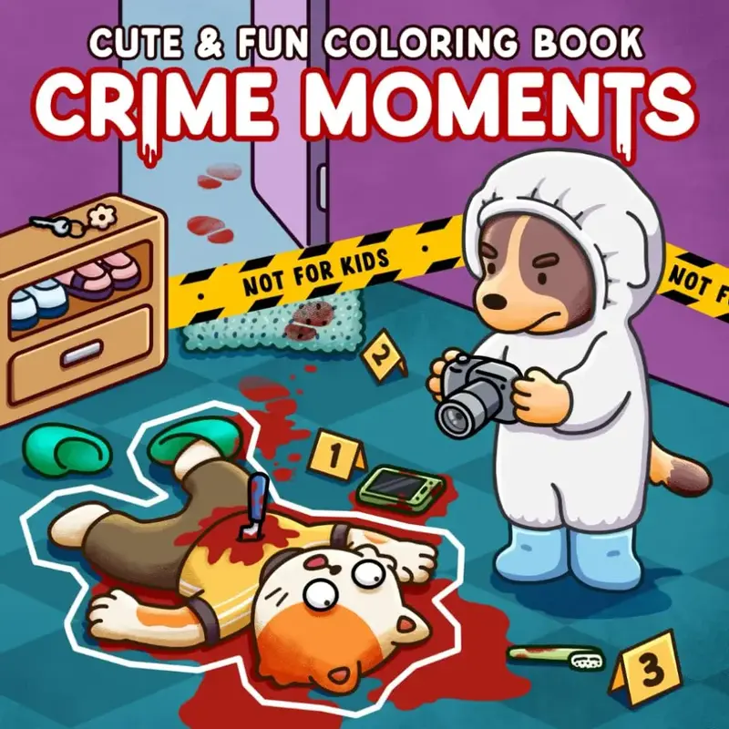 Crime Moments: Adult Coloring Book with Comfy and Creepy Crime Scenes of Animal Characters for Relaxation and Stress Relief