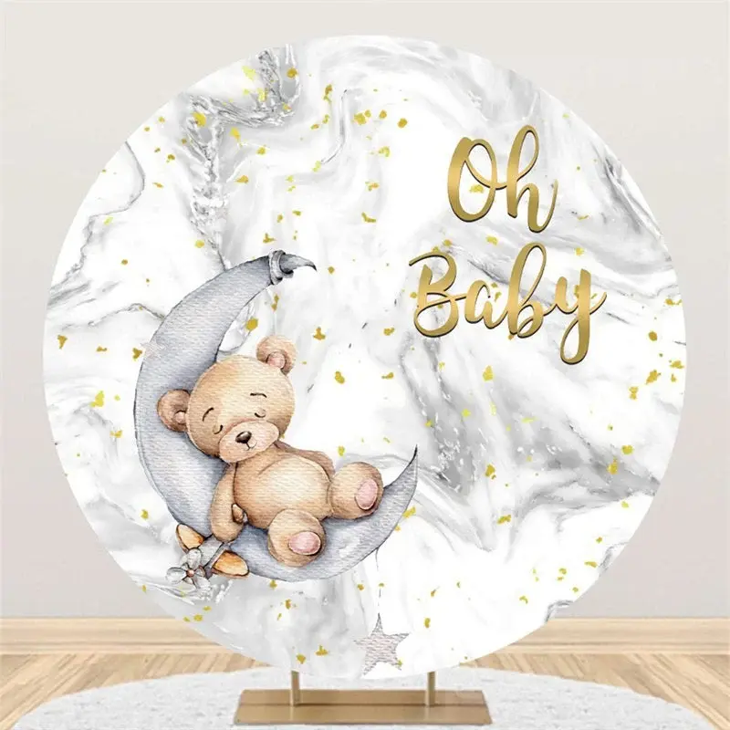 Aperturee Oh Baby Bear And Moon Circle Backdrop For Baby Shower | Circle Party Backdrop | Custom Round Backdrop | Circle Back...