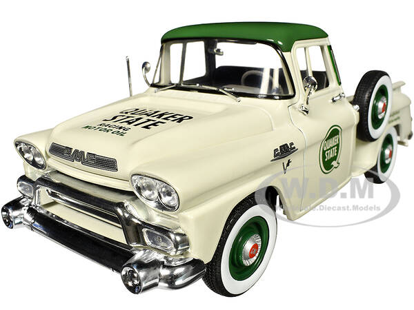 1958 GMC Stepside Pickup Truck Light Beige with Green Top \