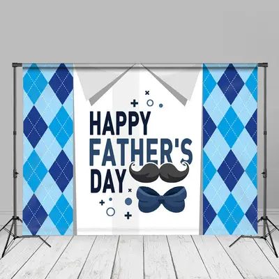 Blue Diamond Mustache Happy Fathers Day Backdrop - Aperturee