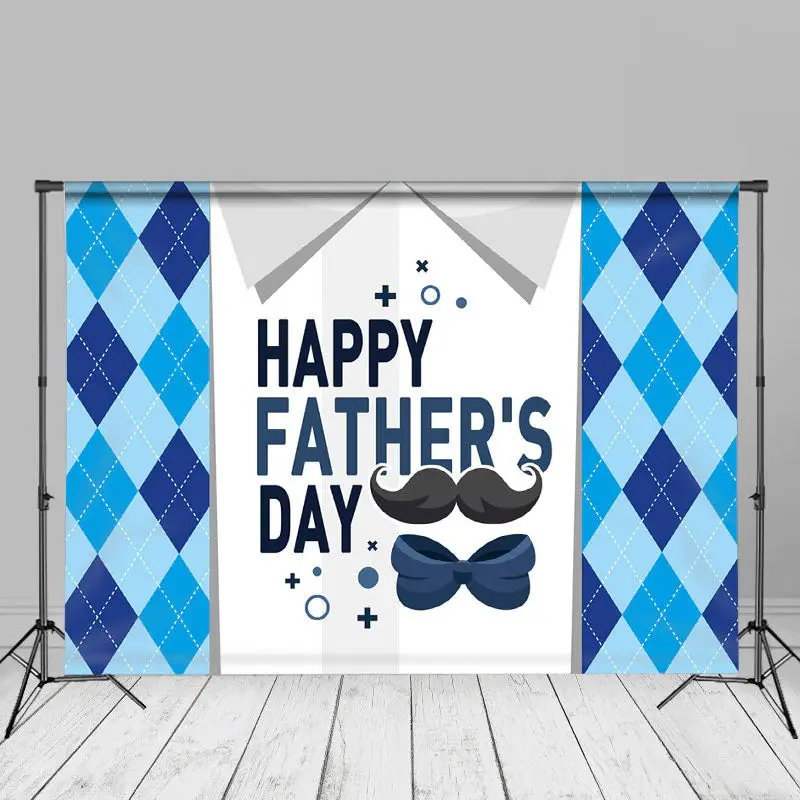 Blue Diamond Mustache Happy Fathers Day Backdrop - Aperturee