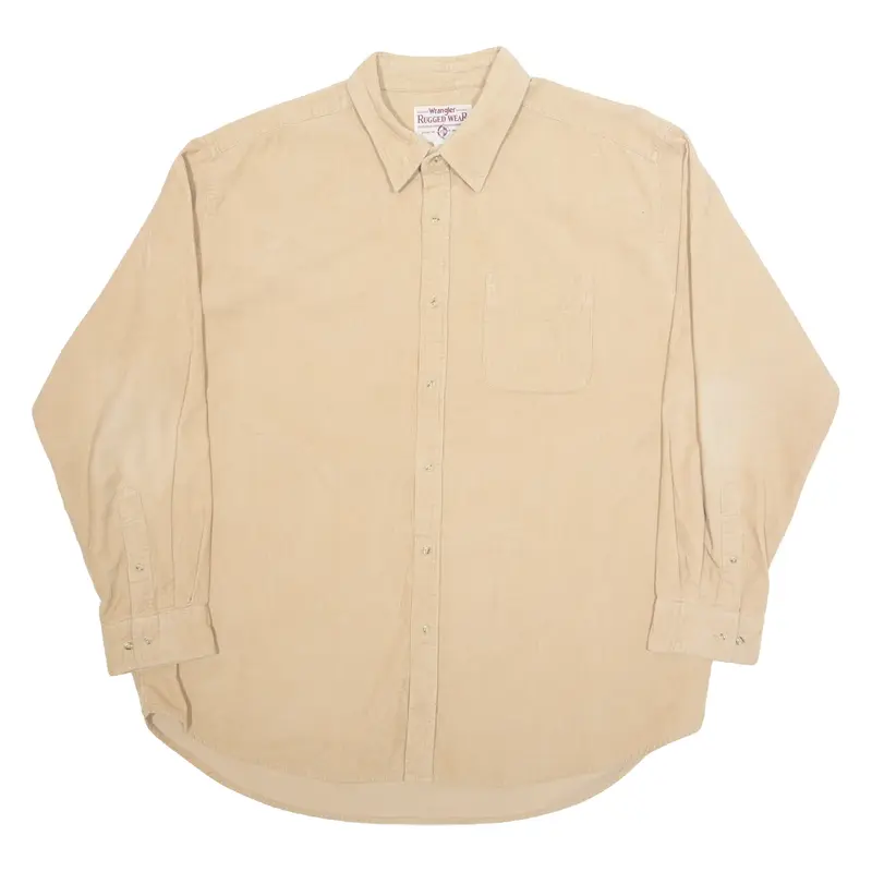 WRANGLER Rugged Wear Mens Plain Shirt Beige Long Sleeve XL