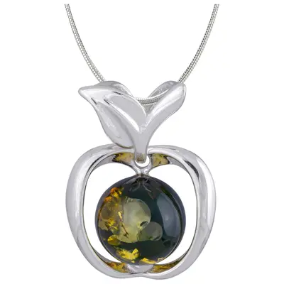 Sterling & Amber Apple Necklace - Cognac - with Diamond Cut Chain