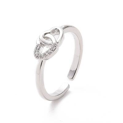 Clear Cubic Zirconia Interlocking Heart Open Cuff Ring