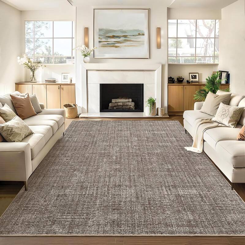 Garvee Area Rug 8x10 Machine Washable Low Pile Non-Slip Plush Soft Durable Brown Indoor Living Room Bedroom