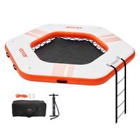 VEVOR Inflatable Floating Dock, ø8.5FT Inflatable Dock Platform with ø5FT Trampoline Mesh Pool, Non-Slip Floating Platform ...