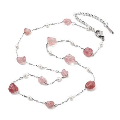 Natural Strawberry Quartz Nuggets Link Chain Necklaces