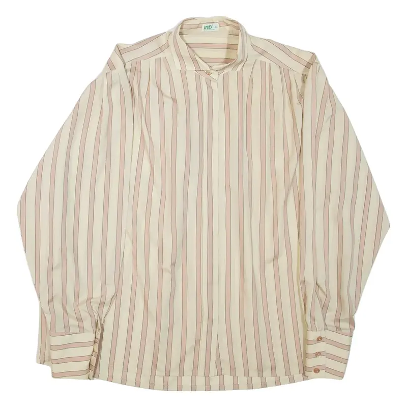 INES Womens Printed Shirt Beige Collared Long Sleeve Striped L