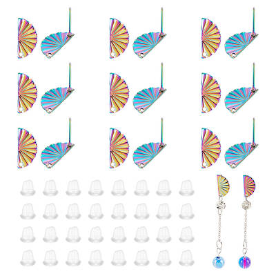 40Pcs Rainbow Color 304 Stainless Steel Stud Earring Findings