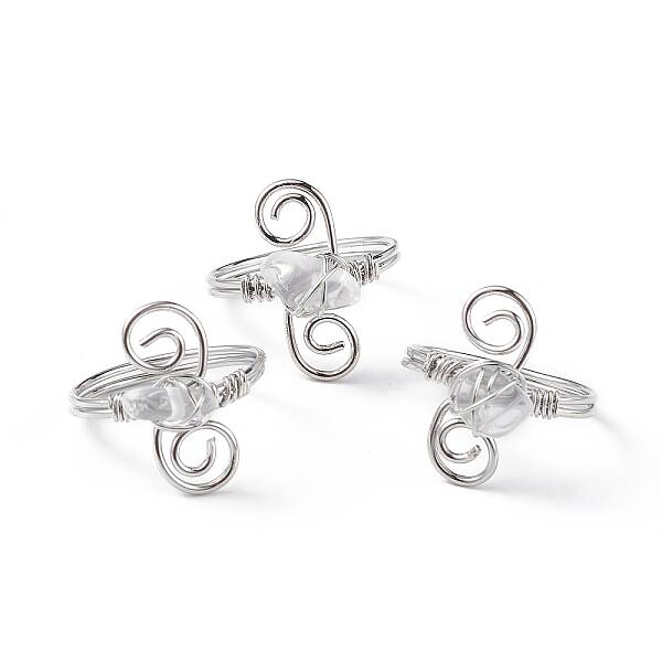 Natural Quartz Crystal Chips with Vortex Finger Ring