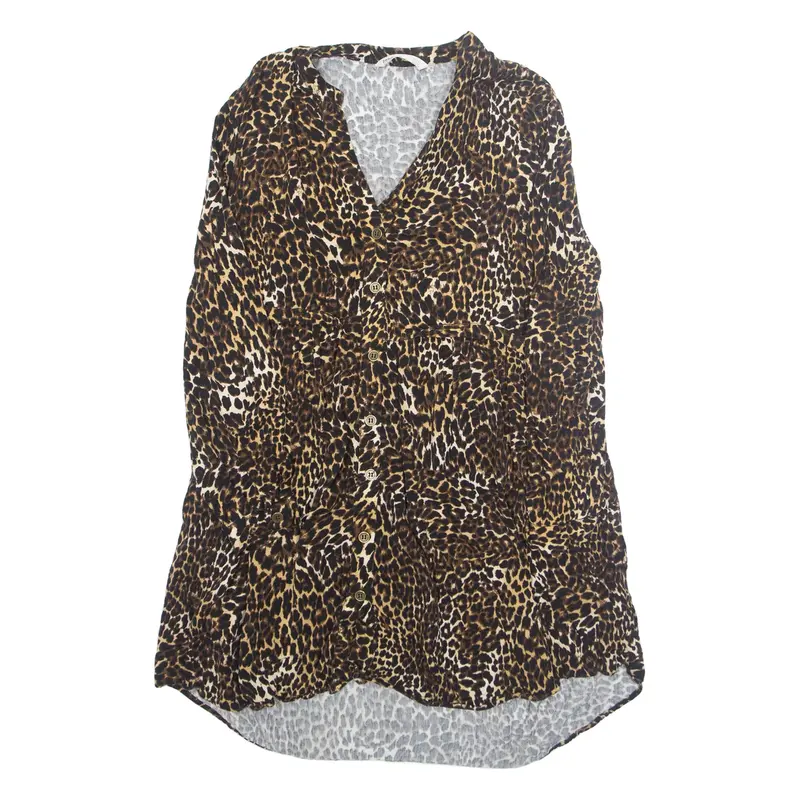 ZARA Womens A-Line Dress Brown Animal Print Long Sleeve Hi-Low S