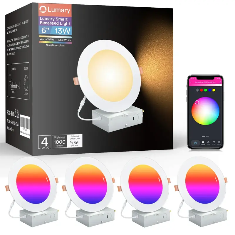Lumary Wi-Fi Smart Canless Recessed Lighting 6 inch 4 PCS, White