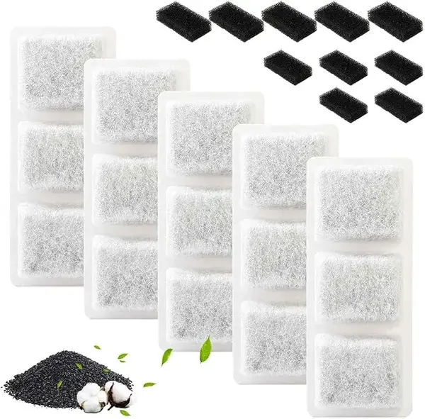 【Pettok】Replacement Filter Sponge & Activated Carbon Set for BUPPLEE Basic and Smart Cat Water Fountain (5 Packs)/Replace...
