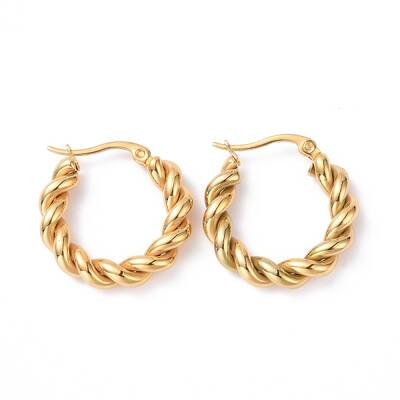 PVD Vacuum Plating 304 Stainless Steel Twist Rope Hoop Earrings for Women